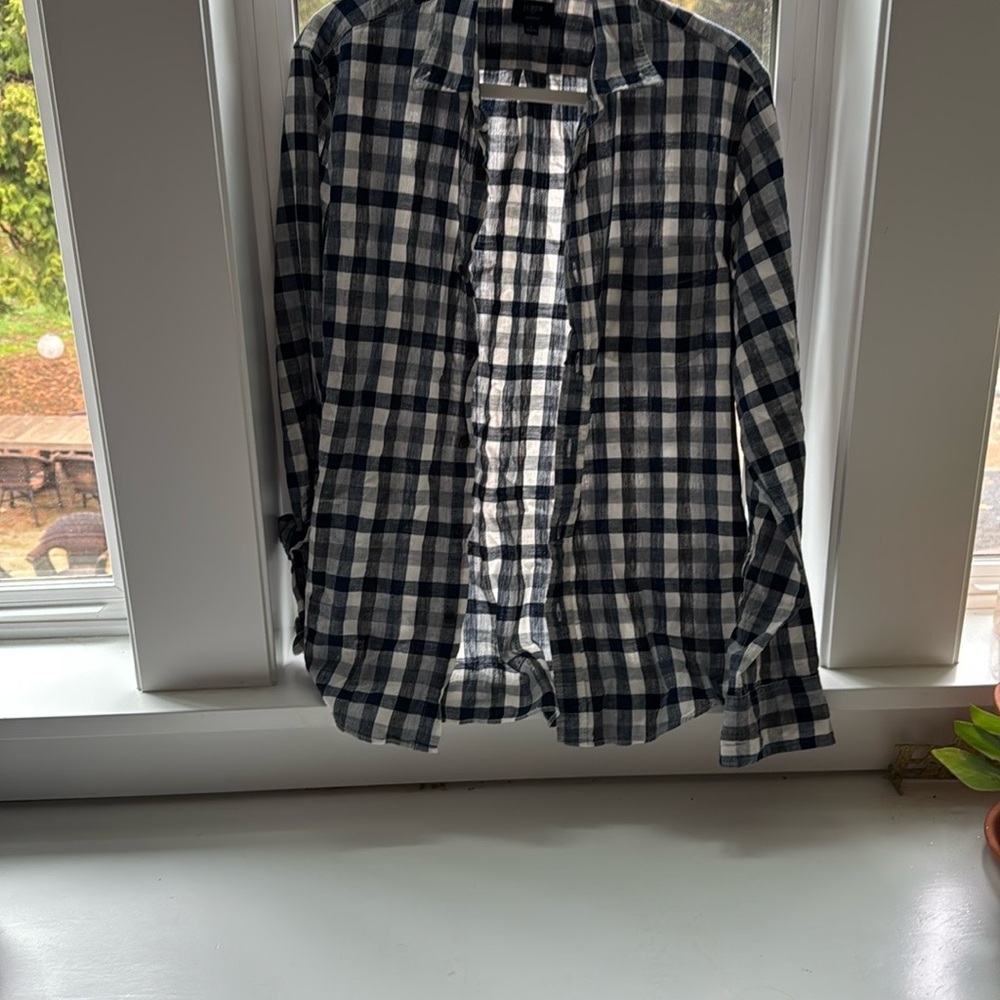 J Crew Checkered Navy & White Shirt